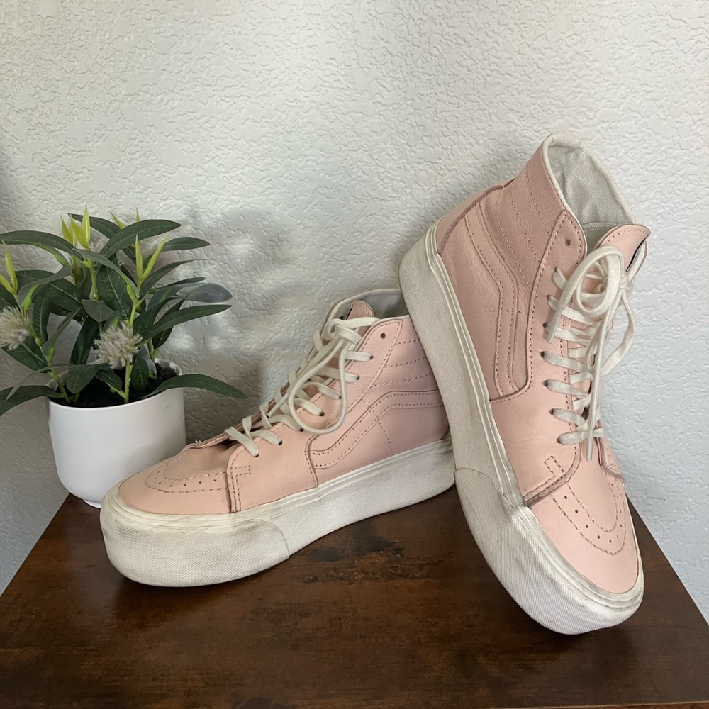 Vans pink leather platforms
